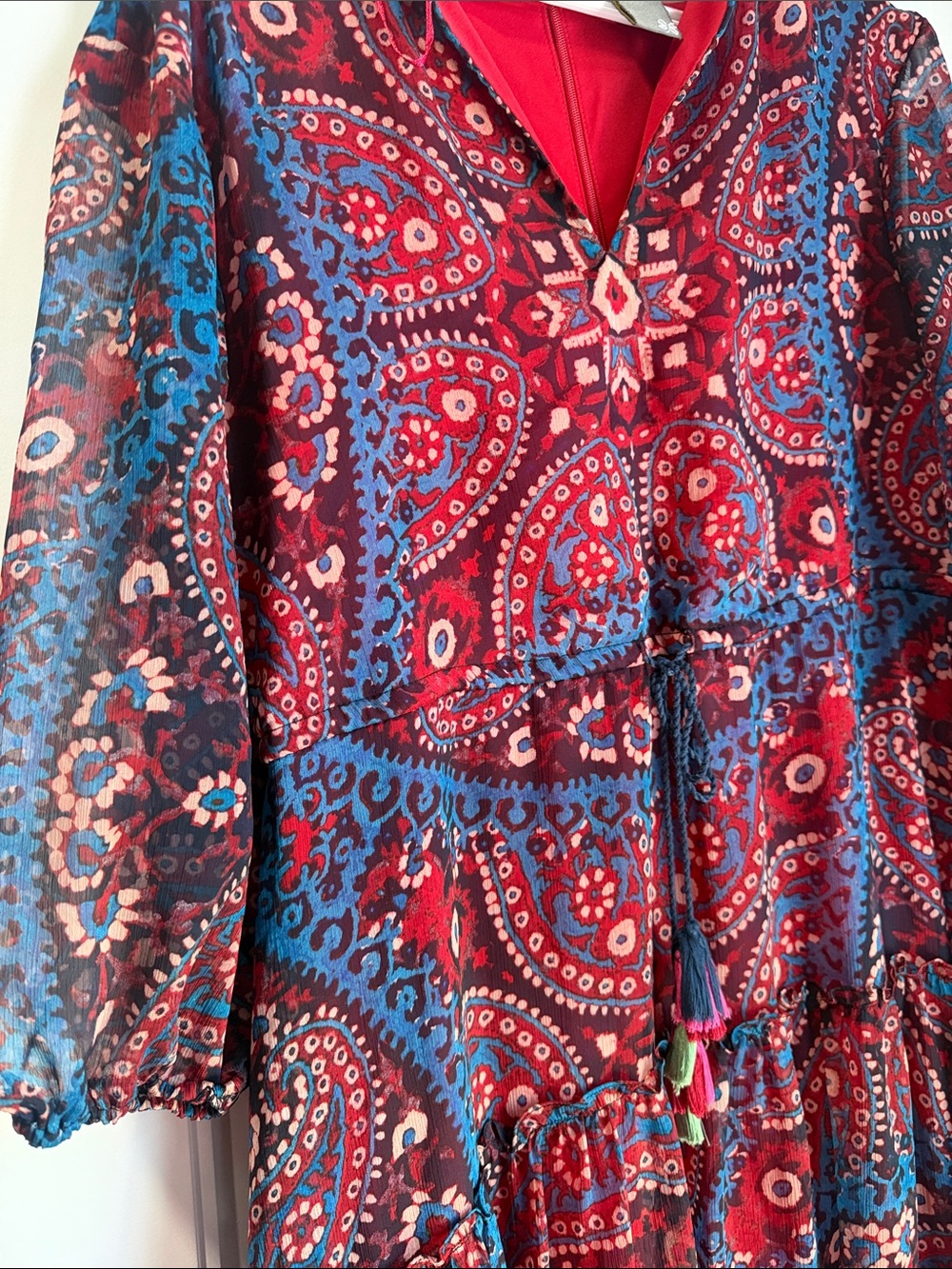 Taylor Red and Blue Paisley Tiered Midi Dress - Picture 4 of 4